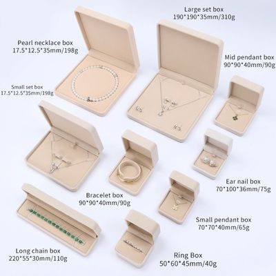 Toptan üretimi Hign End Mücevher Kutusu Paketleme Kişiselleştirilmiş Özel Logo Lüks Kolye Bilezik Kulaklık Yüzük Paketleme Kadife Beige Mücevher Kutusu