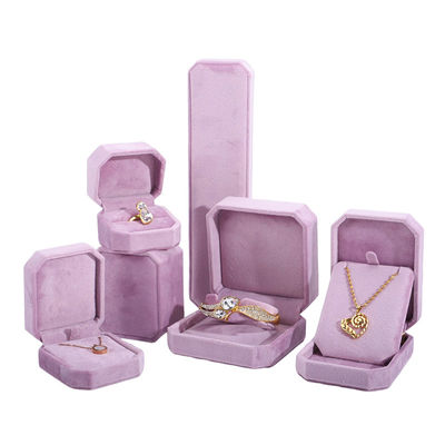 Hanhong Pembe Kolye Bilezik Yüzük Paketleme için Özel Logo Kadife Mücevher Kutusu