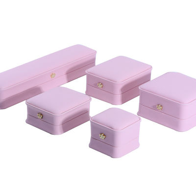 Pembe Stud Kulaklık Bilezik Kolye Yüzük Mücevher Kutusu Özel Boyutlu PU Deri