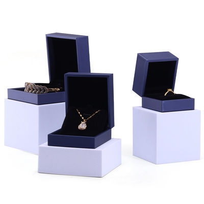 Hanhong el yapımı kadife mücevher paketleme kutusu kolye ve yüzük için 9*9*4.5cm Mavi PU deri
