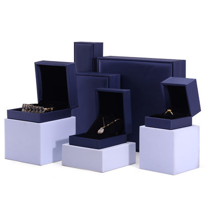 Hanhong el yapımı kadife mücevher paketleme kutusu kolye ve yüzük için 9*9*4.5cm Mavi PU deri