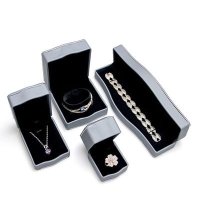 Gri PU Deri Lüks Mücevher Kutusu Yüzük Kolye Bilezik Set Paket Hanhong