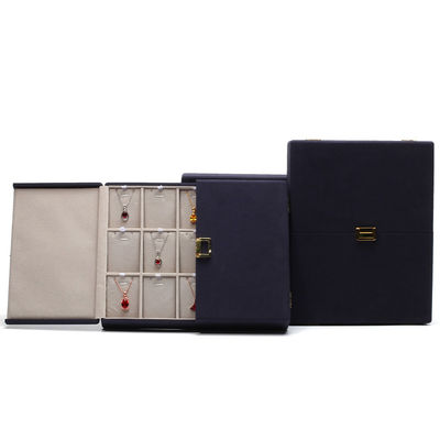 Mücevher Paketleme ve Depolama için Özel Mavi Mikrofiber Deri Mücevher Set Kutusu Solutio