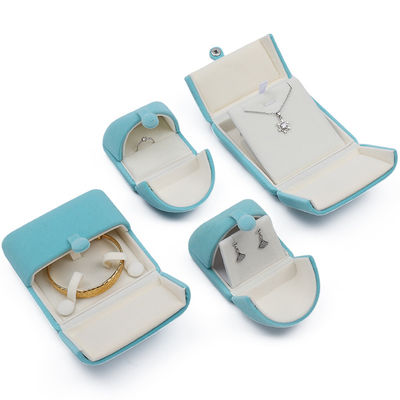 Cyan Yumuşak Şık Kadife Mücevher Paket Kutusu Clamshell Şekilli Mücevher Hediye Kutusu