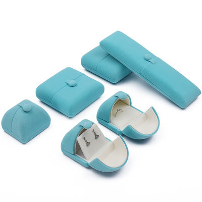 Cyan Yumuşak Şık Kadife Mücevher Paket Kutusu Clamshell Şekilli Mücevher Hediye Kutusu