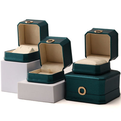 satın al Koyu yeşil Sekizgen PU Deri Mücevher Paketleme Kutusu Yüzük Ornament online manufacture
