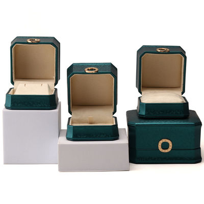 Koyu yeşil Sekizgen PU Deri Mücevher Paketleme Kutusu Yüzük Ornament