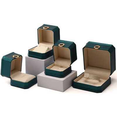 Koyu yeşil Sekizgen PU Deri Mücevher Paketleme Kutusu Yüzük Ornament