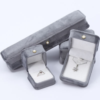 Gri Yuvarlak Köşe İnci Ornament Kadife Mücevher Kutusu Lüks Mücevher Paket Kutusu