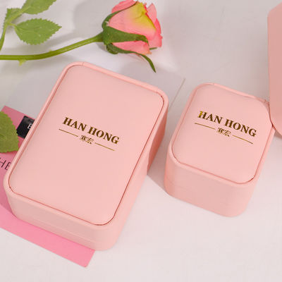 özelleştirilebilir logo mücevher kutusu üst düzey el yapımı pembe deri mücevher kutusu ambalajı