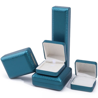 Peacock Blue Snow Grain PU Deri Mücevher Kutusu, Lüks Mücevher Seti Hediye Kutusu OEM