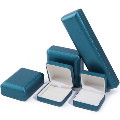 Peacock Blue Snow Grain PU Deri Mücevher Kutusu, Lüks Mücevher Seti Hediye Kutusu OEM