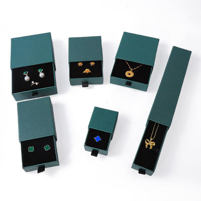 Dikdörtgen mücevher kutusu Çevre Dostu kare kağıt yeşil çekmece Mücevher Kutusu