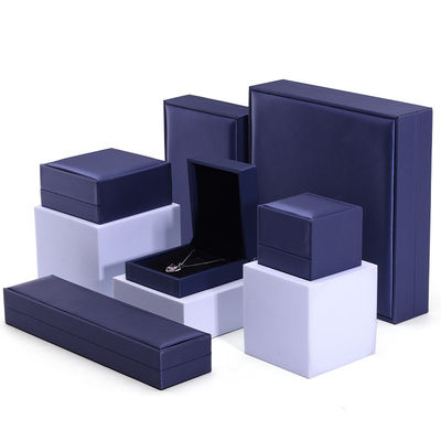 Hanhong el yapımı kadife mücevher paketleme kutusu kolye ve yüzük için 9*9*4.5cm Mavi PU deri